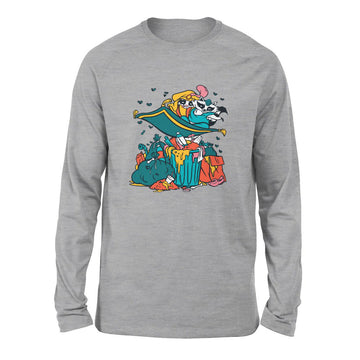 Raccoon Flying Aladdin Men/Unisex Drop Shoulder Sweatshirt in Athletic Heather color